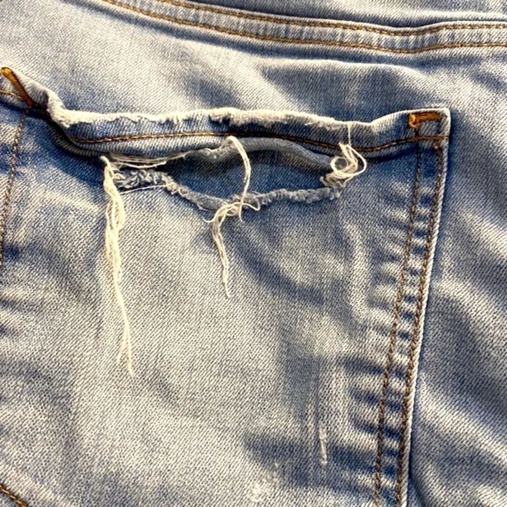 Women’s Express Shortie Vintage High Rise Button-fly Distressed Blue Jean Shorts
